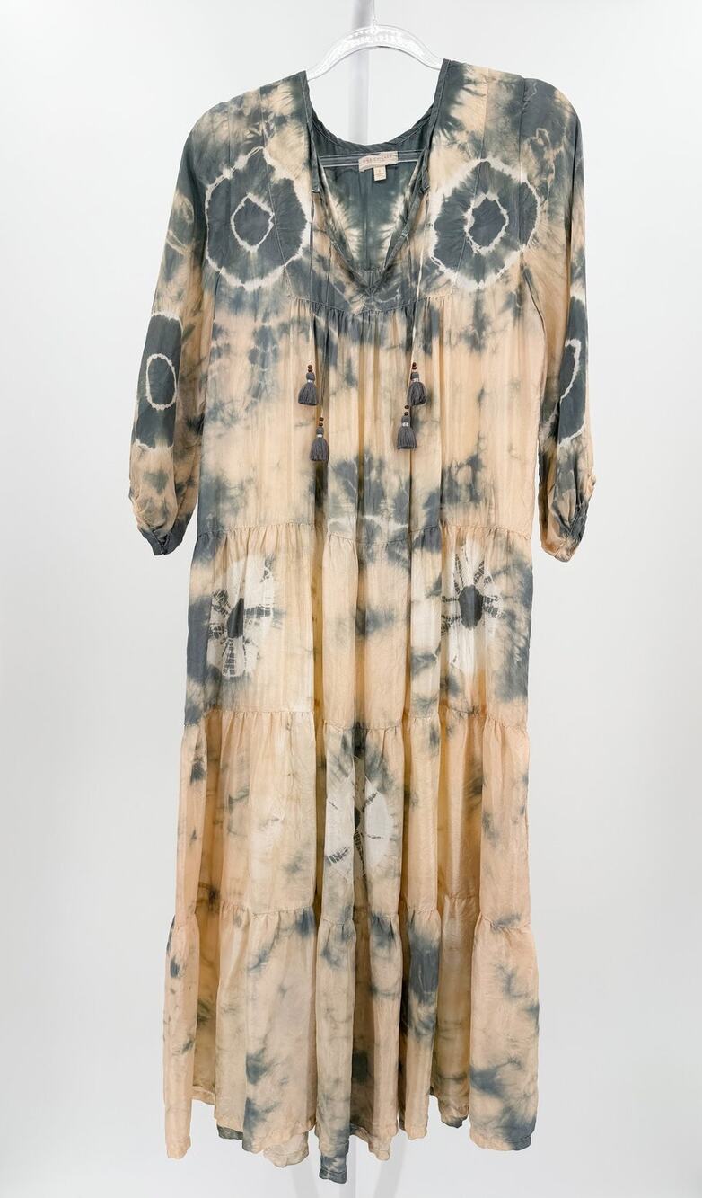 Pink Chicken Maxi Dress Indira Multi Silk Tie Dye Maxi Dress Boho Tassel Small
